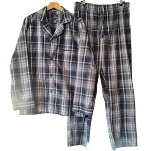Stafford Men's Pajama Set White Blue Gray Plaid Size Medium